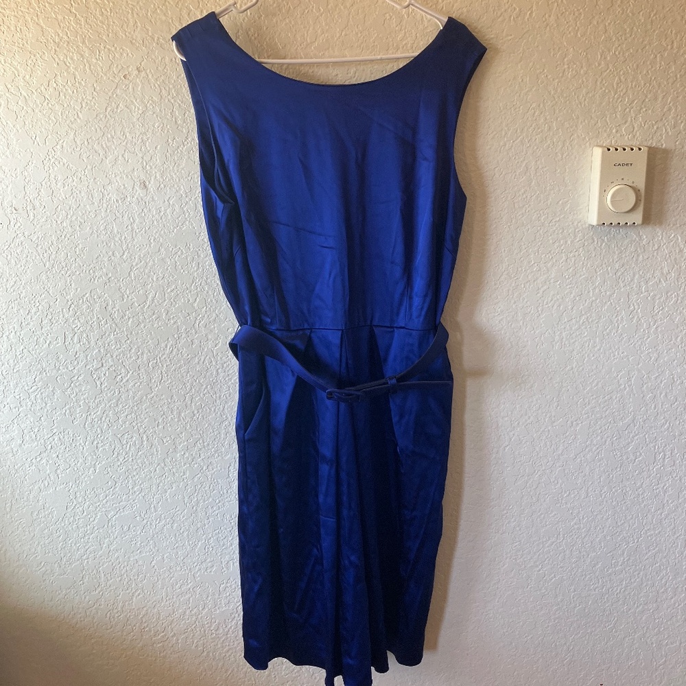 Antonio Melani Royal Blue Satin Plunged Back Belted Shift Dress women 14